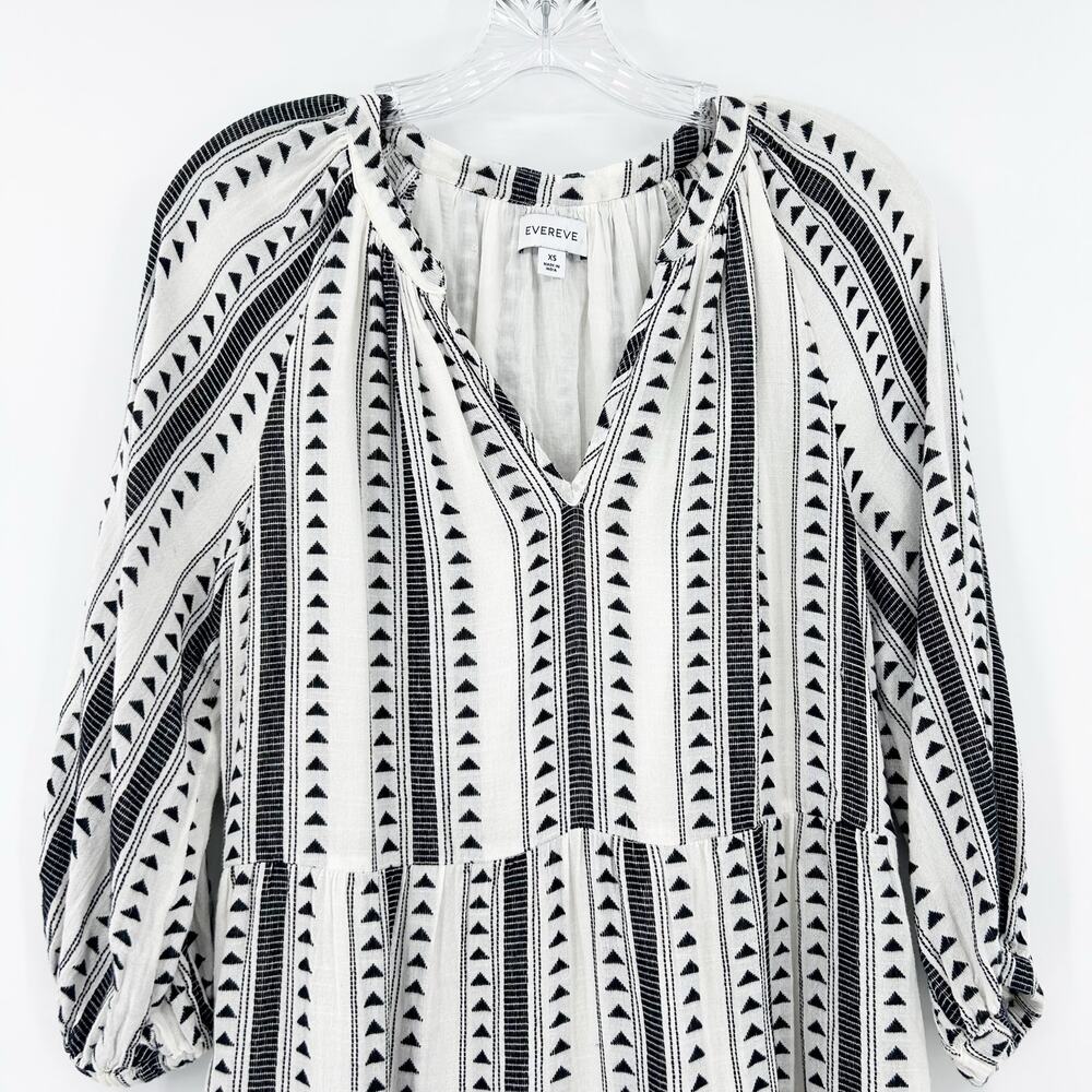 Evereve Carolina Black & Ivory Aztec Stripe Tiered Mini Dress Womens Size XS - Picture 4 of 12
